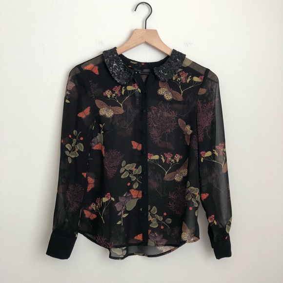 KENSIE • butterfly sequin chiffon top - Picture 2 of 5